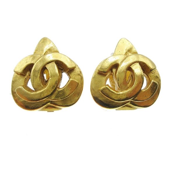 CHANEL CC Logos Button Heart Motif Earrings Gold-plated Clip-On 97P 48546 - Picture 1 of 6